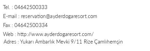 Ayder Doa Resort Otel telefon numaralar, faks, e-mail, posta adresi ve iletiim bilgileri
